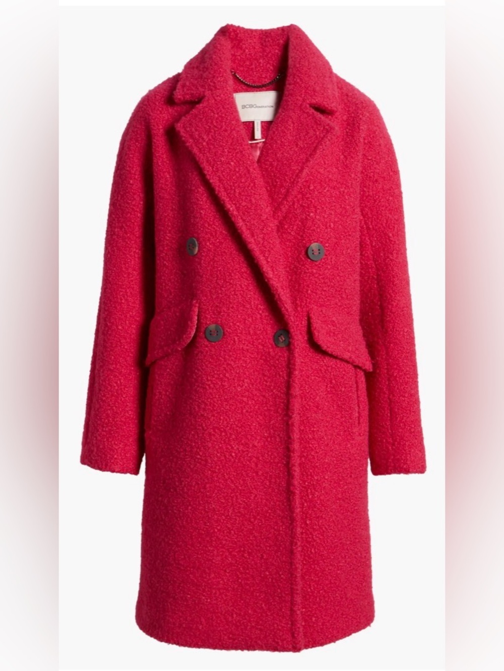 BCBGeneration Hot Pink Bouclé Double-Breasted Pea Coat Size XL EUC